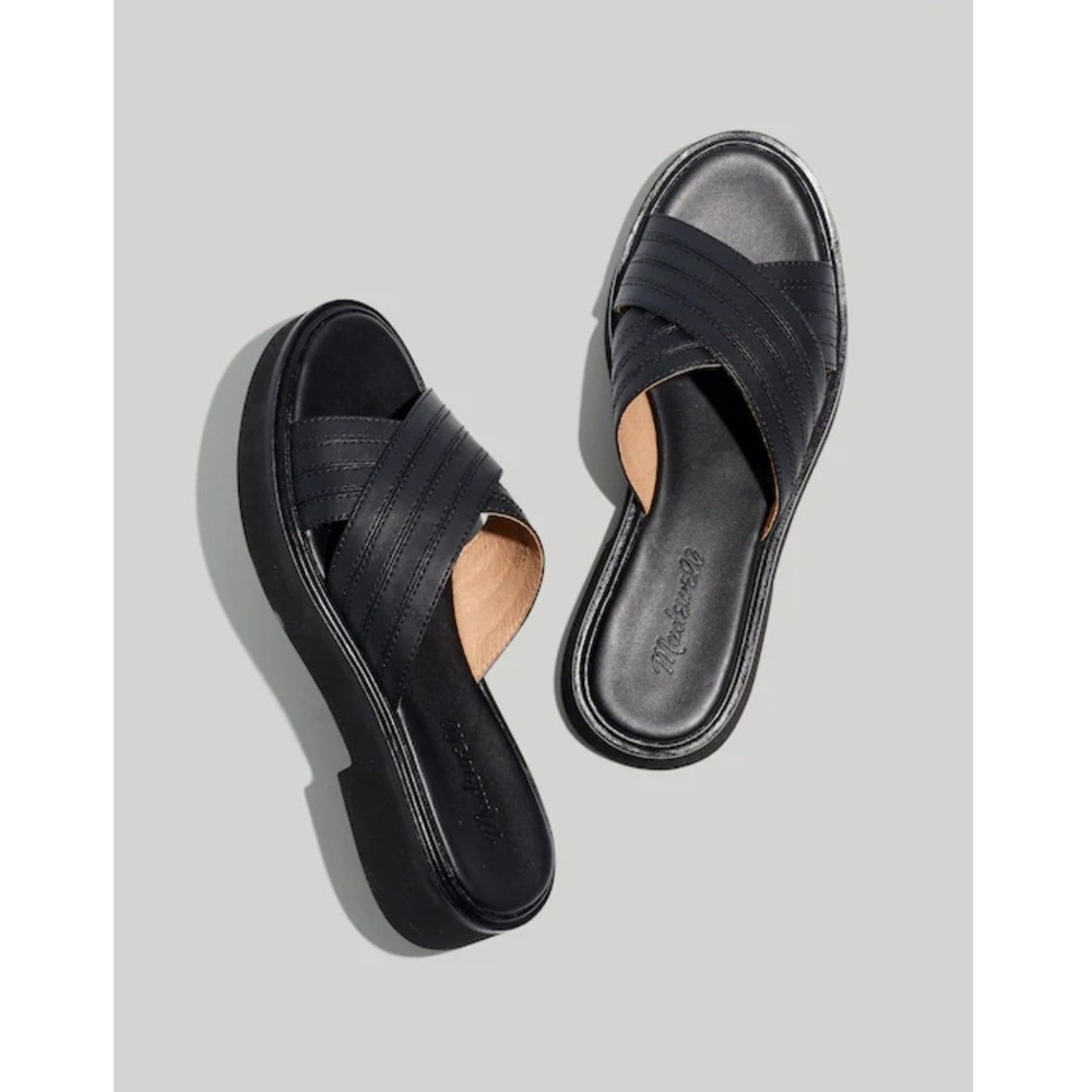 Madewell The Alina Platform Sandal 90s Minimalist Leather Black Size 8